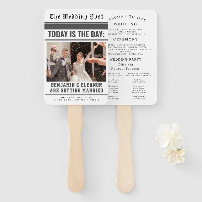 Modern Wedding Program Fans with Photo (Front and Back)