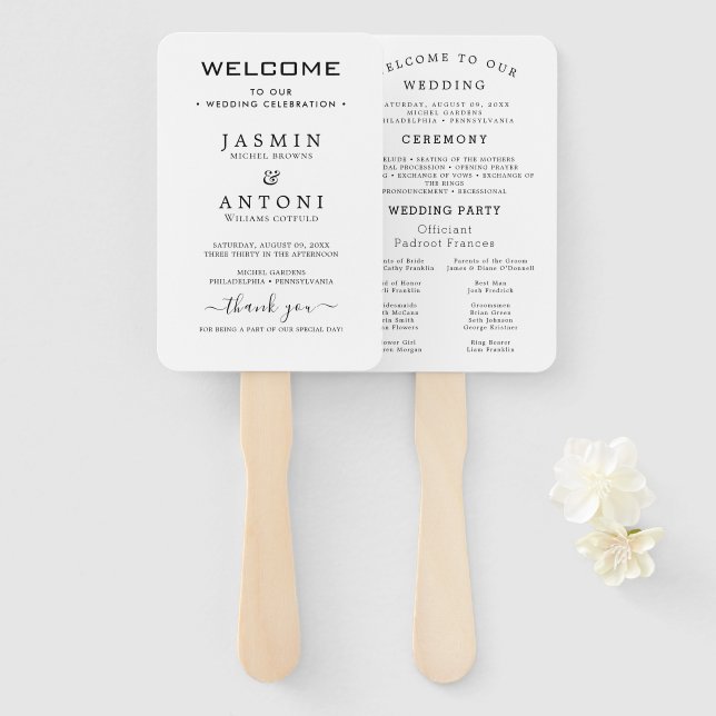 Modern Wedding Program Fans with Photo (Front and Back)