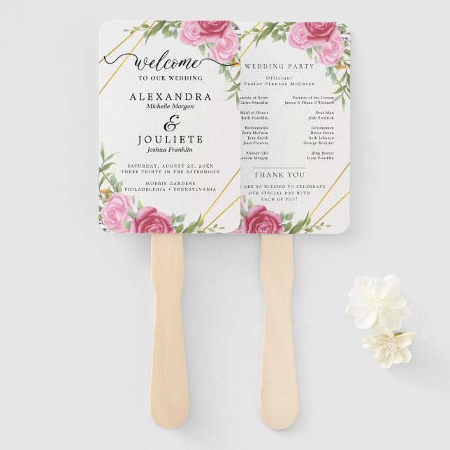 Modern Wedding Program Fans with Photo (Front and Back)