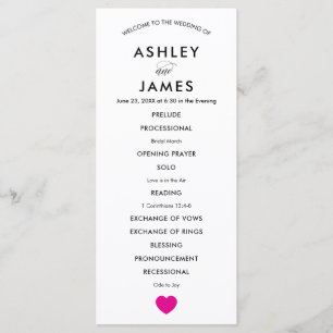 Modern Wedding Program for Ceremony Fuchsia Heart Programme