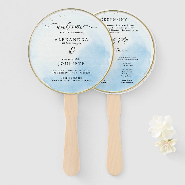 Modern Wedding Program Hand Fan (Front and Back)