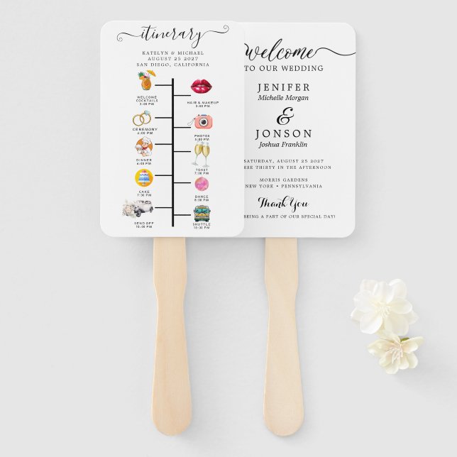 Modern Wedding Program Hand Fan (Front and Back)