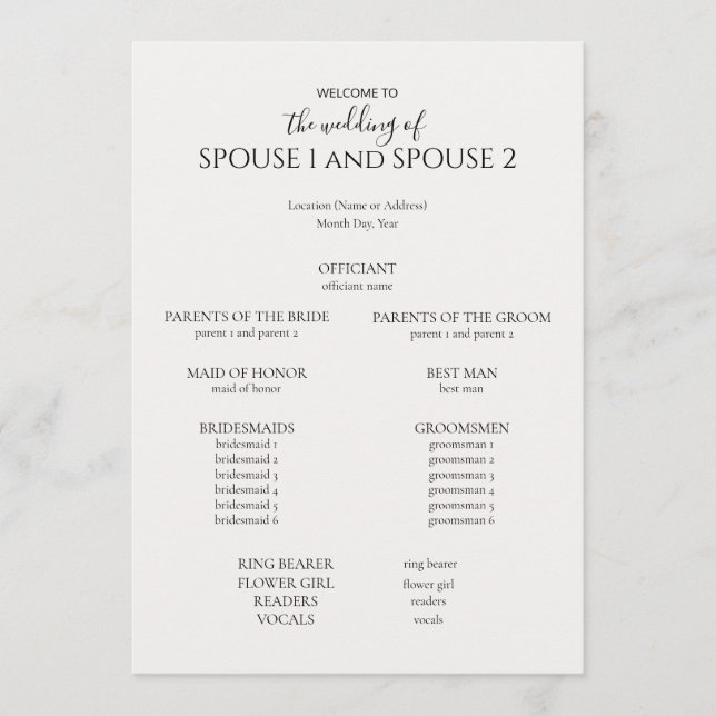 Modern Wedding Program Programme (Front)