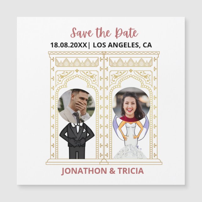 Modern Wedding QR Code Add Name Date Photo Website Magnetic Invitation (Front)