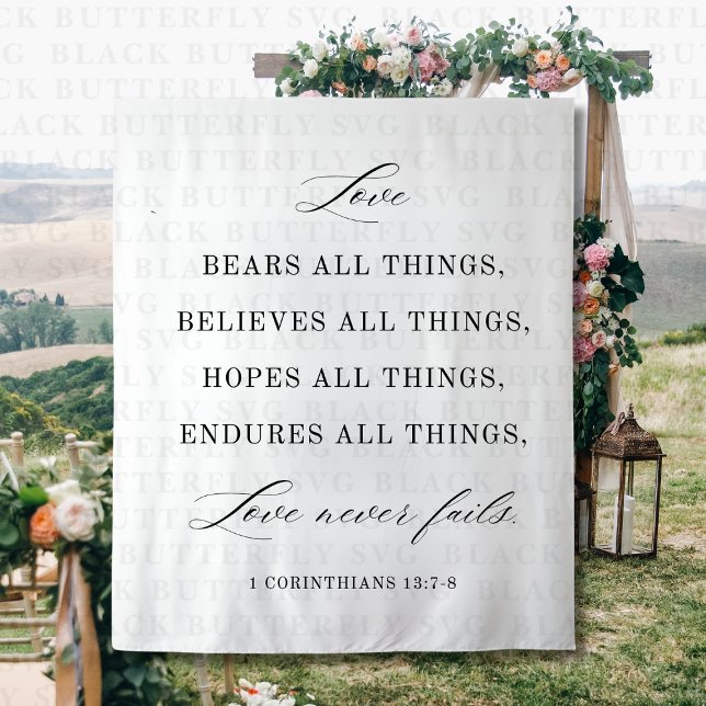 Modern Wedding Quote Backdrop Tapestry  (Love Never Fails Wedding Backdrop)
