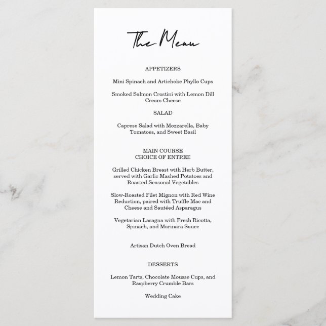 Modern Wedding Reception Dinner Menu  (Front)
