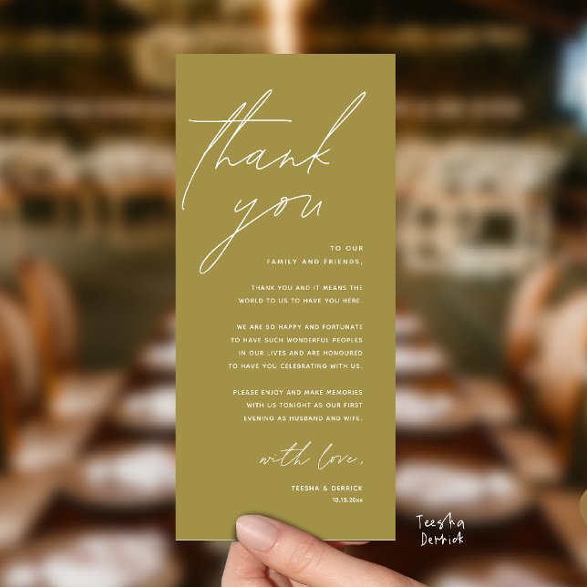 Modern Wedding Reception Dinner Thank You Card (Modern Wedding Reception Dinner Lunch Brunch Party Thank You Card in yellow gold)