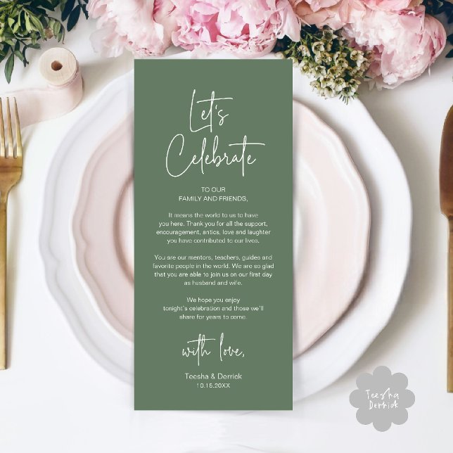 Modern Wedding Reception Dinner Thank You Card (Modern Wedding Reception Dinner Brunch Lunch Celebration Thank You Card in Sage Green)
