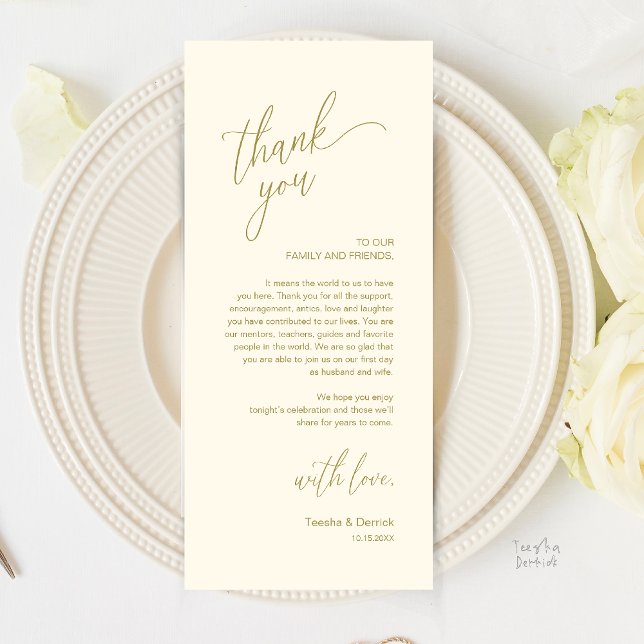 Modern Wedding Reception Dinner Thank You Card (Modern Wedding Reception Dinner Thank You Card in Yellow gold)