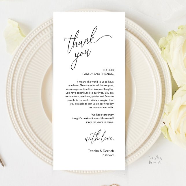 Modern Wedding Reception Dinner Thank You Card (Modern Wedding Reception Dinner Thank You Card in Black and White)