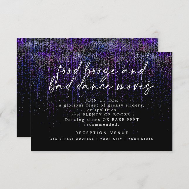 Modern Wedding Reception Edgy Purple Glitter Invitation (Front/Back)