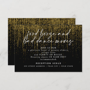 Modern Wedding Reception Gold Black Glitter Invitation