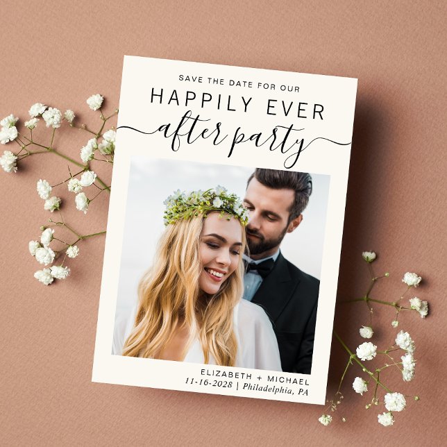 Modern Wedding Reception Photo Cream Save The Date (A stylish save the date announcement for a reception to celebrate your elopement or private wedding)