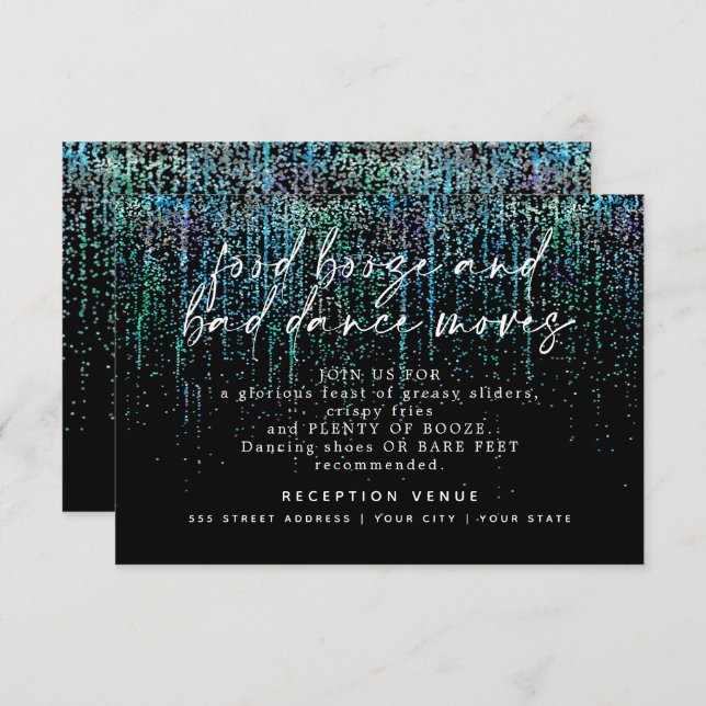 Modern Wedding Reception Teal Aqua Glitter Invitation (Front/Back)