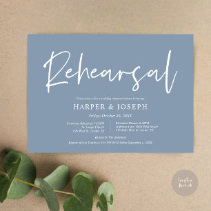 Modern Wedding Rehearsal and Dinner, Dusty Blue Invitation