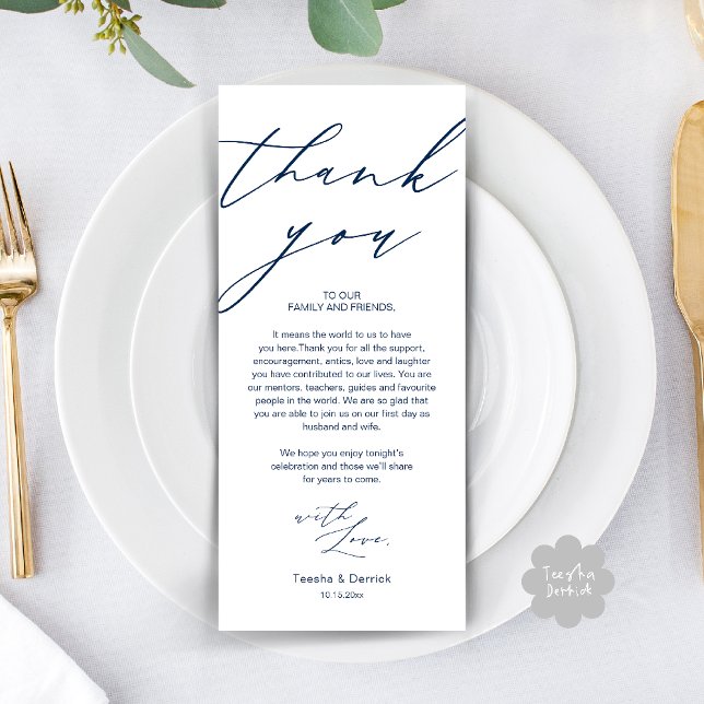 Modern Wedding Rehearsal Dinner Thank You Card (Modern Wedding Rehearsal Dinner Thank You Card in navy Blue)