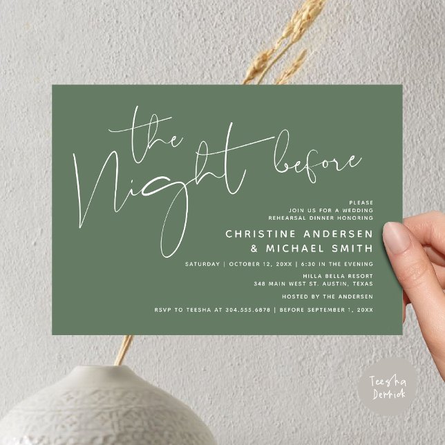 Modern Wedding Rehearsal Dinner, The Night Before Invitation (Modern Wedding Rehearsal Dinner, The Night Before Invitation Card Minimalist Beautiful Sage Green)