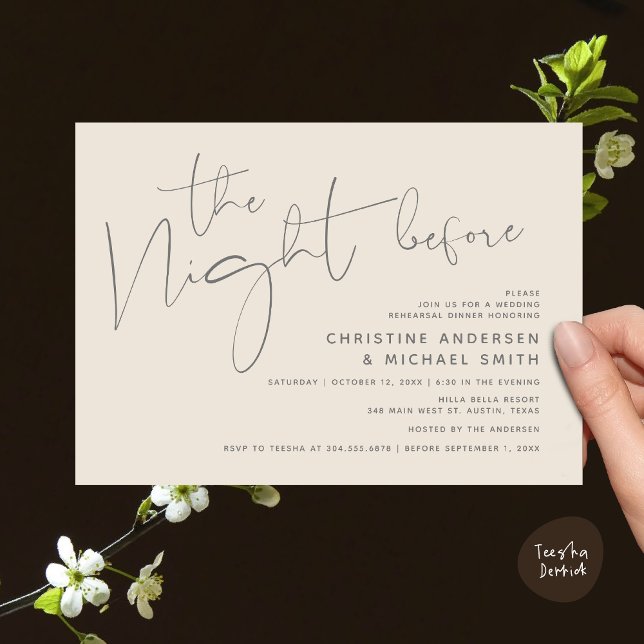 Modern Wedding Rehearsal Dinner, The Night Before Invitation (Modern Wedding Rehearsal Dinner, The Night Before Invitation Card Minimalist Beautiful Grey Cream)