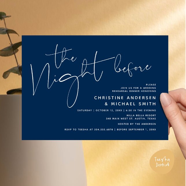 Modern Wedding Rehearsal Dinner, The Night Before Invitation (Modern Wedding Rehearsal Dinner, The Night Before Invitation Card Minimalist Beautiful Navy Blue)