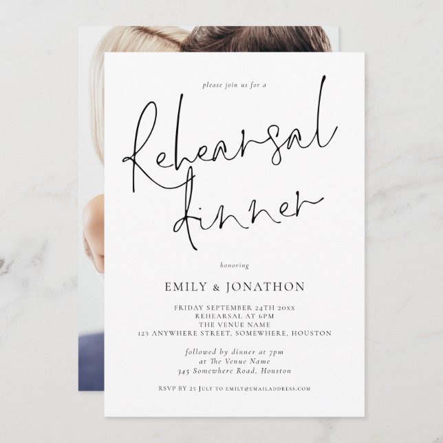 Modern Wedding Rehearsal Dinner with Picture Invitation (Front/Back)