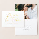 Modern wedding Reserva la Fecha black 1 photo Foil Card<br><div class="desc">Modern classy typography bold wedding Reserva la Fecha card. With modern,  elegant typography and 1 photo design. Colours can be customised. Modern elegant gold and silver foil script text.</div>