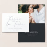 Modern wedding Reserva la Fecha black 1 photo Foil Card<br><div class="desc">Modern classy typography bold wedding Reserva la Fecha card. With modern,  elegant typography and 1 photo design. Colours can be customised. Modern elegant gold and silver foil script text.</div>