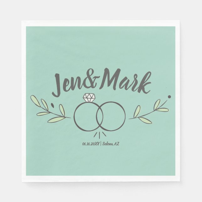 Modern Wedding Ring Doodle Napkin (Front)