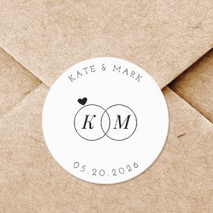 Modern Wedding Rings Monogram Save the Date Classic Round Sticker