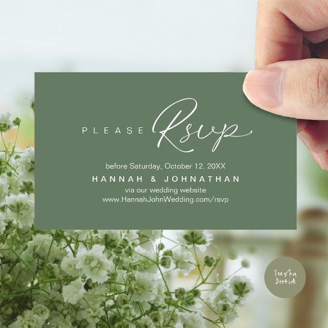 Modern Wedding RSVP online Website Enclosure Card (Modern Wedding RSVP online Website Enclosure Card in Forest Green)