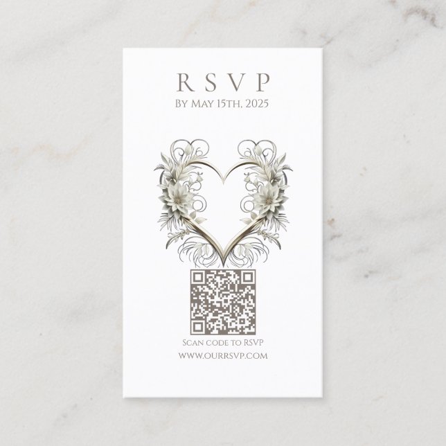 Modern Wedding RSVP QR code-Flowers with a Heart Business Card (Front)