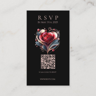 Modern Wedding RSVP QR code-Heart Shaped Rose Business Card