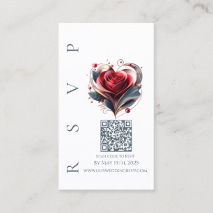 Modern Wedding RSVP QR code-Heart Shaped Rose Business Card