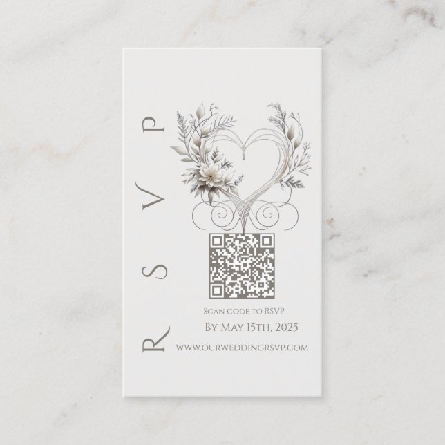 Modern Wedding RSVP QR code-White Flowers Business Card (Front)