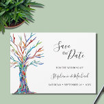 Modern Wedding Save The Date<br><div class="desc">This unique wedding save-the-date card is decorated with a colourful mosaic tree.
Easily customisable.
Use the Design Tool to change the text size,  style,  or colour.
You won't find this exact image from other designers as we create our artwork.
Original Mosaic and Watercolor © Michele Davies.</div>