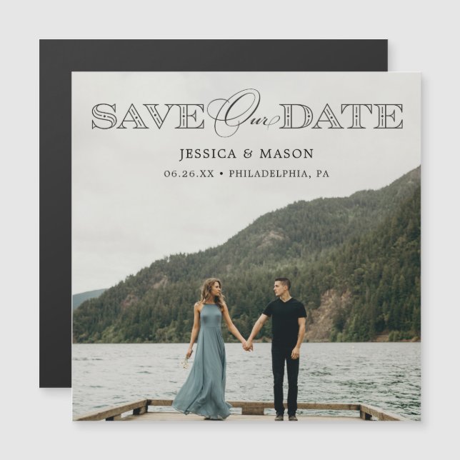 Modern Wedding Save The Date Magnets with Photo (Front/Back)