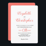 Modern Wedding Script Colour Coral Invitation<br><div class="desc">This modern and chic wedding invitation uses the trendy coral colour. The names in script handwritten style font are prominent and distinct. Personalise the details with your information. The accent colour coral can be changed using the customise further tool. if you need assistance please contact me at info@lddesignloft.com. Congratulations to...</div>