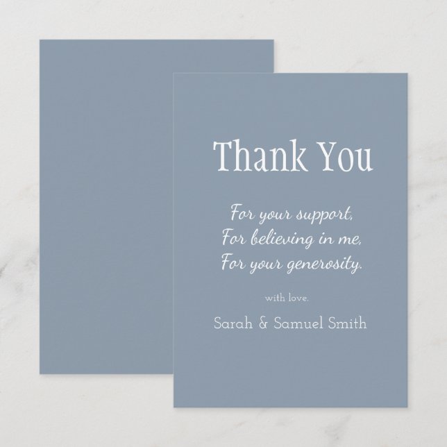 Modern Wedding Script Dusty Blue and White Custom Thank You Card (Front/Back)