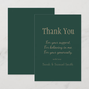 Modern Wedding Script Emerald Green & Gold Custom Thank You Card