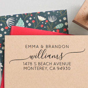 Modern Wedding Script Family Name & Return Address Self-inking Stamp