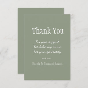 Modern Wedding Script Sage Green and White Custom Thank You Card