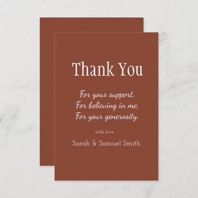 Modern Wedding Script Terracotta & White Custom Thank You Card (Front/Back)