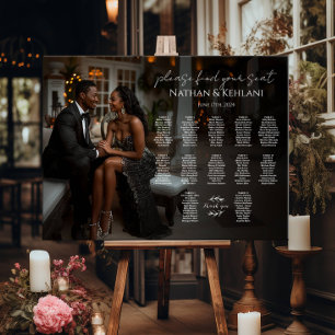 Modern wedding seating chart with photo 12 tables