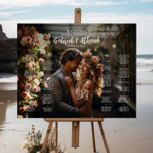 Modern wedding seating chart with photo canvas print