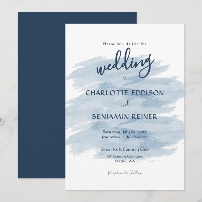 Modern Wedding Shades of Blue Invitation (Front/Back)