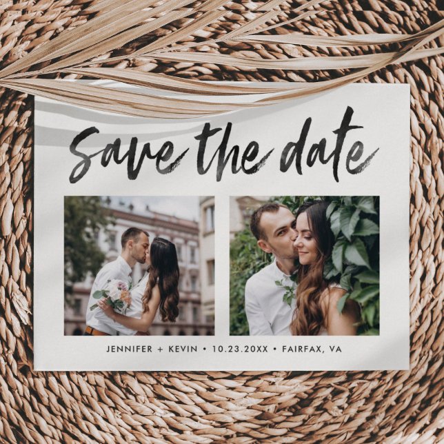 Modern Wedding Square Photos Save the Date Announcement Postcard (Creator Uploaded)