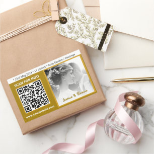 Modern Wedding Stickers, QR Code, Photo, Gold Rectangular Sticker