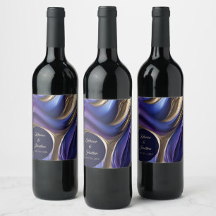 Modern Wedding Table Decor-Blue Purple Gold- Wine Label