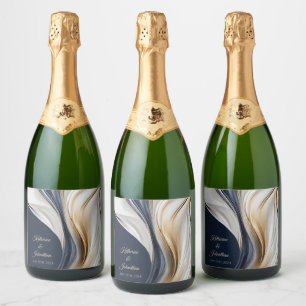 Modern Wedding Table Decor-Blue White and Gold- Sparkling Wine Label