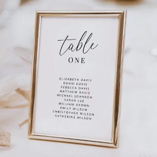 Modern Wedding Table Number Cards with Names