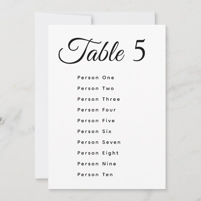 Modern Wedding Table Number Seating Chart Cards (Front)
